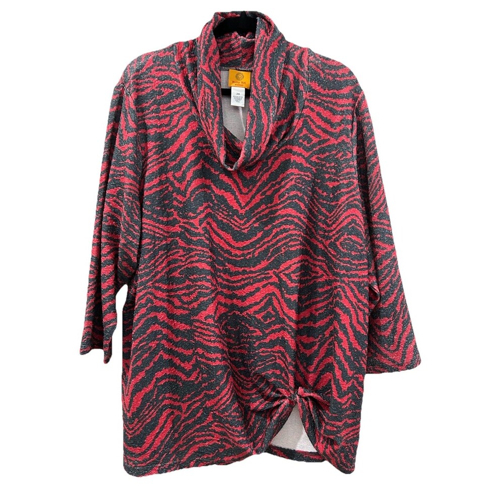Ruby Rd. Size Womens 2X Red Zebra Print Cowl Neck Pullover NWT